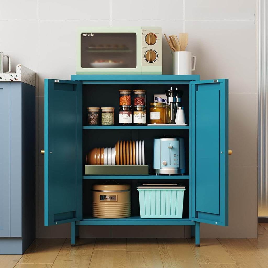 Blue Metal Bathroom Storage Cabinet