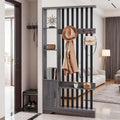 Grey Wood Storage Bookshelf Room Divider with Coat Rack