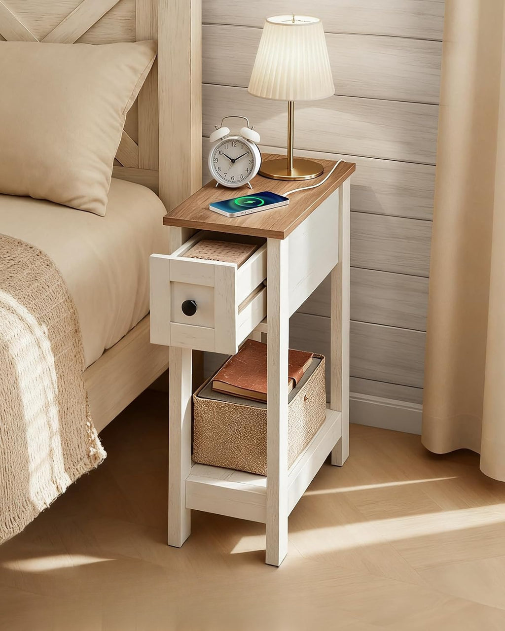 Two-Tone Farmhouse Charging End Table
