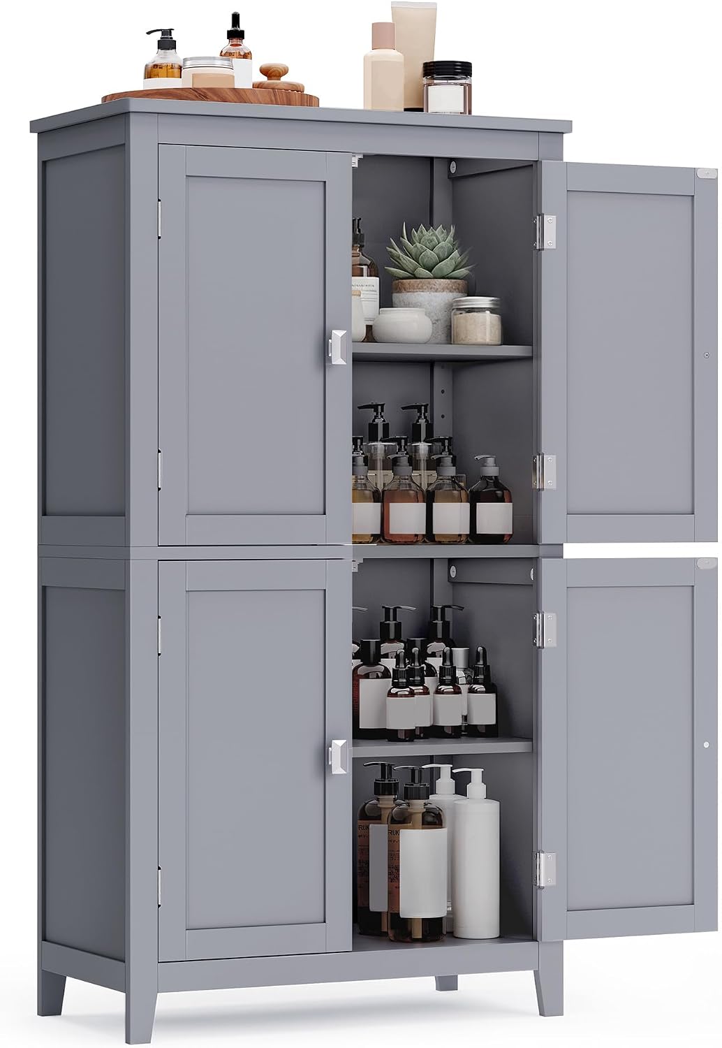 Gray 4-Door Freestanding Storage Cabinet
