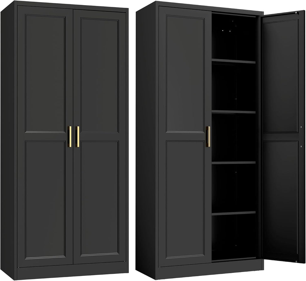 Black Metal Tall Kitchen Pantry Cabinet