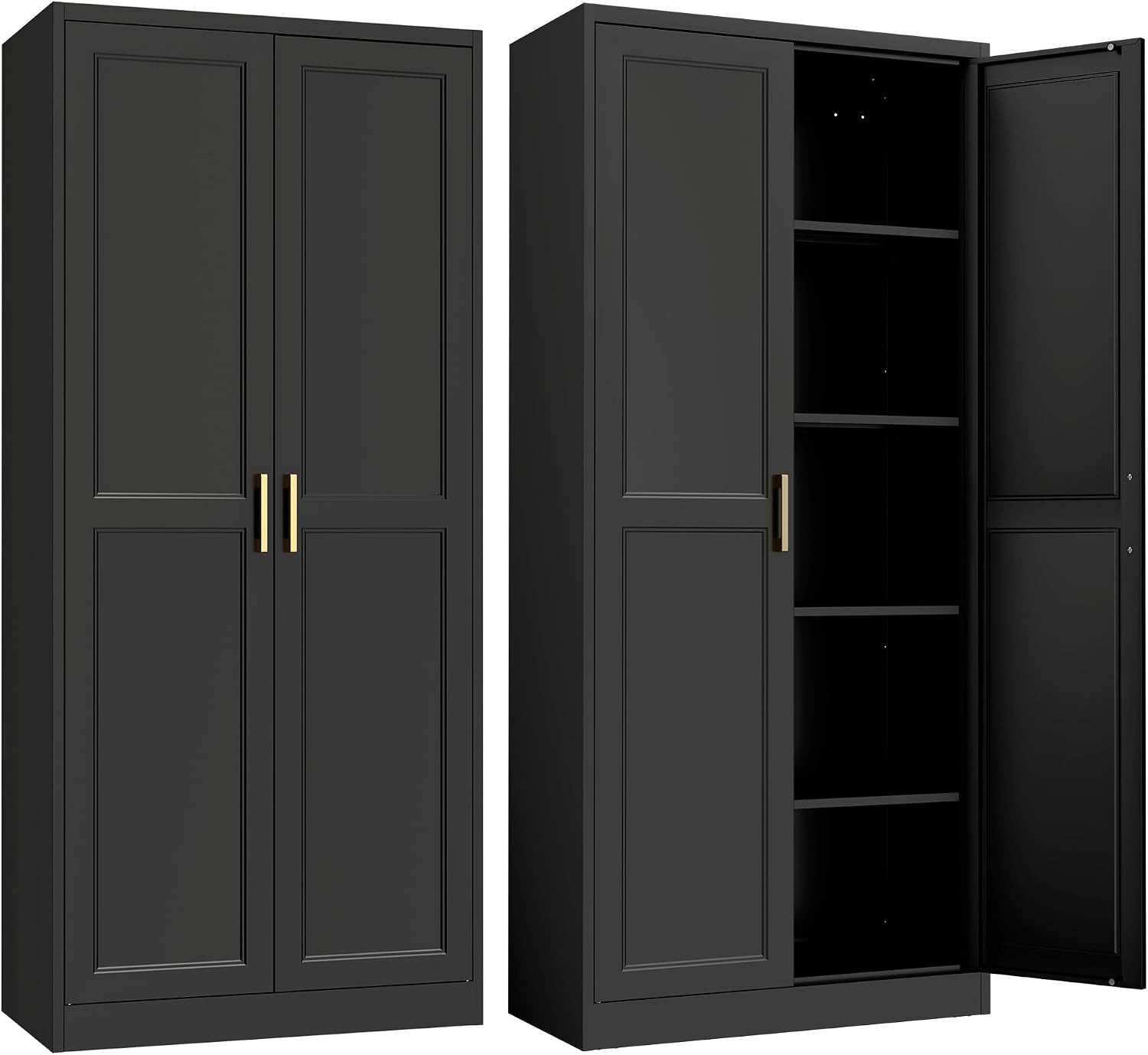 Black Metal Tall Kitchen Pantry Cabinet