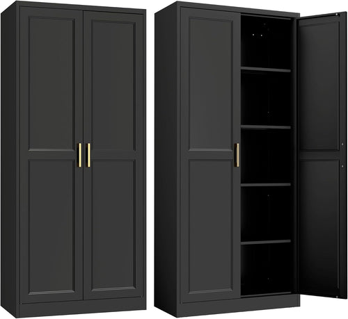 Black Metal Tall Kitchen Pantry Cabinet