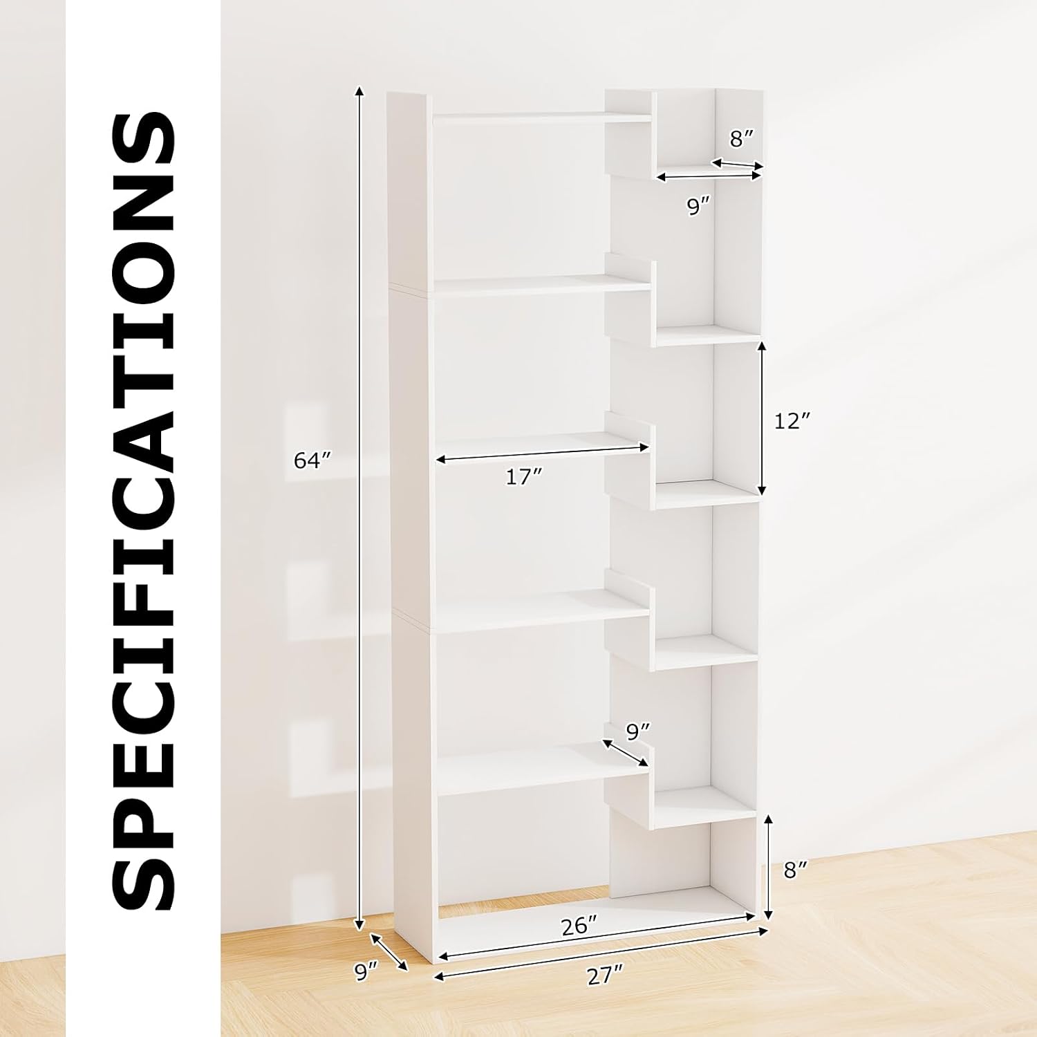 White 6-Tier Freestanding Room Divider Bookcase