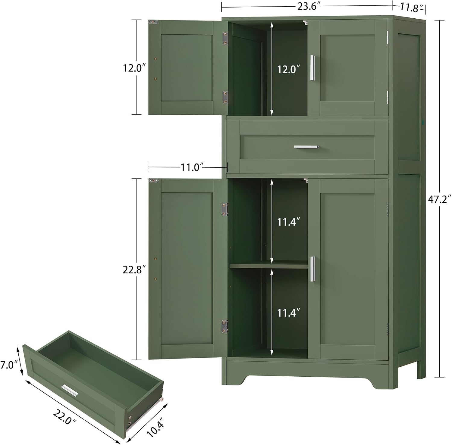 Green 4-Door Bathroom Storage Cabinet