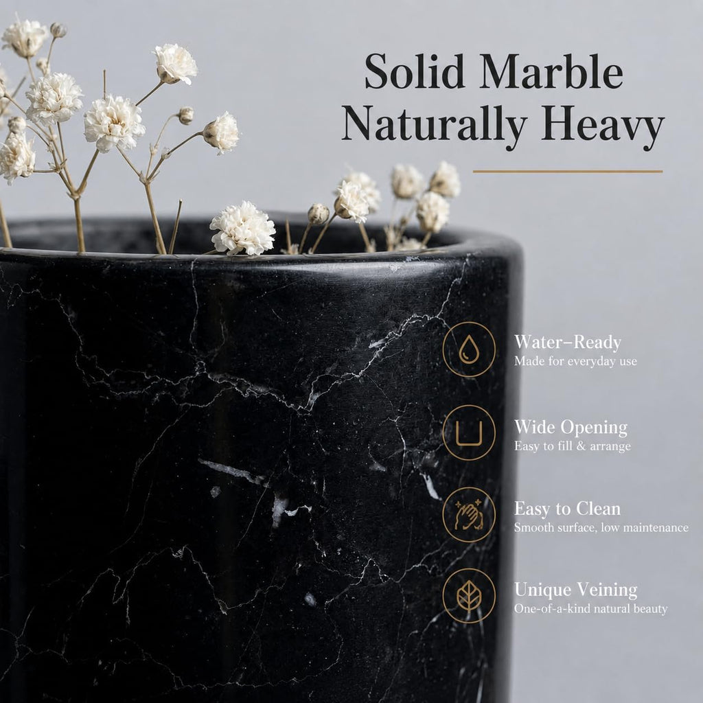 Tall Black Marble Decor Flower Vase