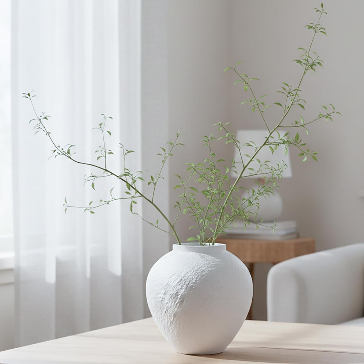 White Textured Stone Pattern Vintage Ceramic Vase
