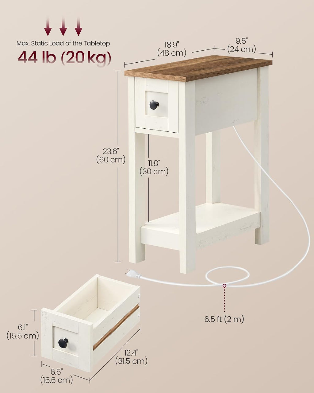 Two-Tone Farmhouse Charging End Table