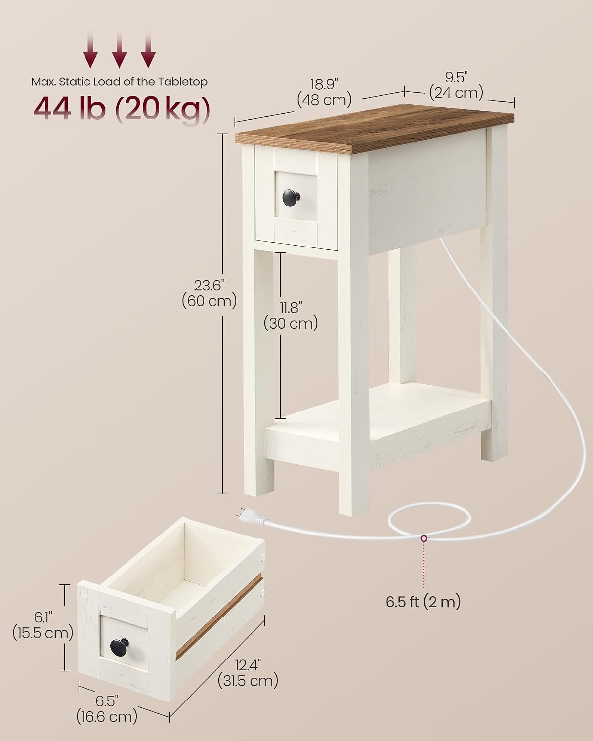 Two-Tone Farmhouse Charging End Table