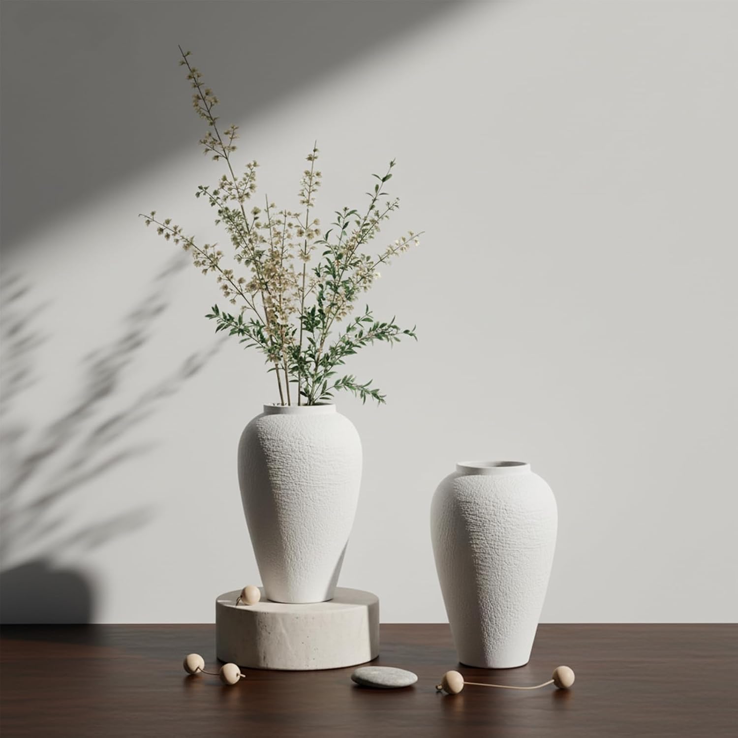 White Textured Vintage Ceramic Vase