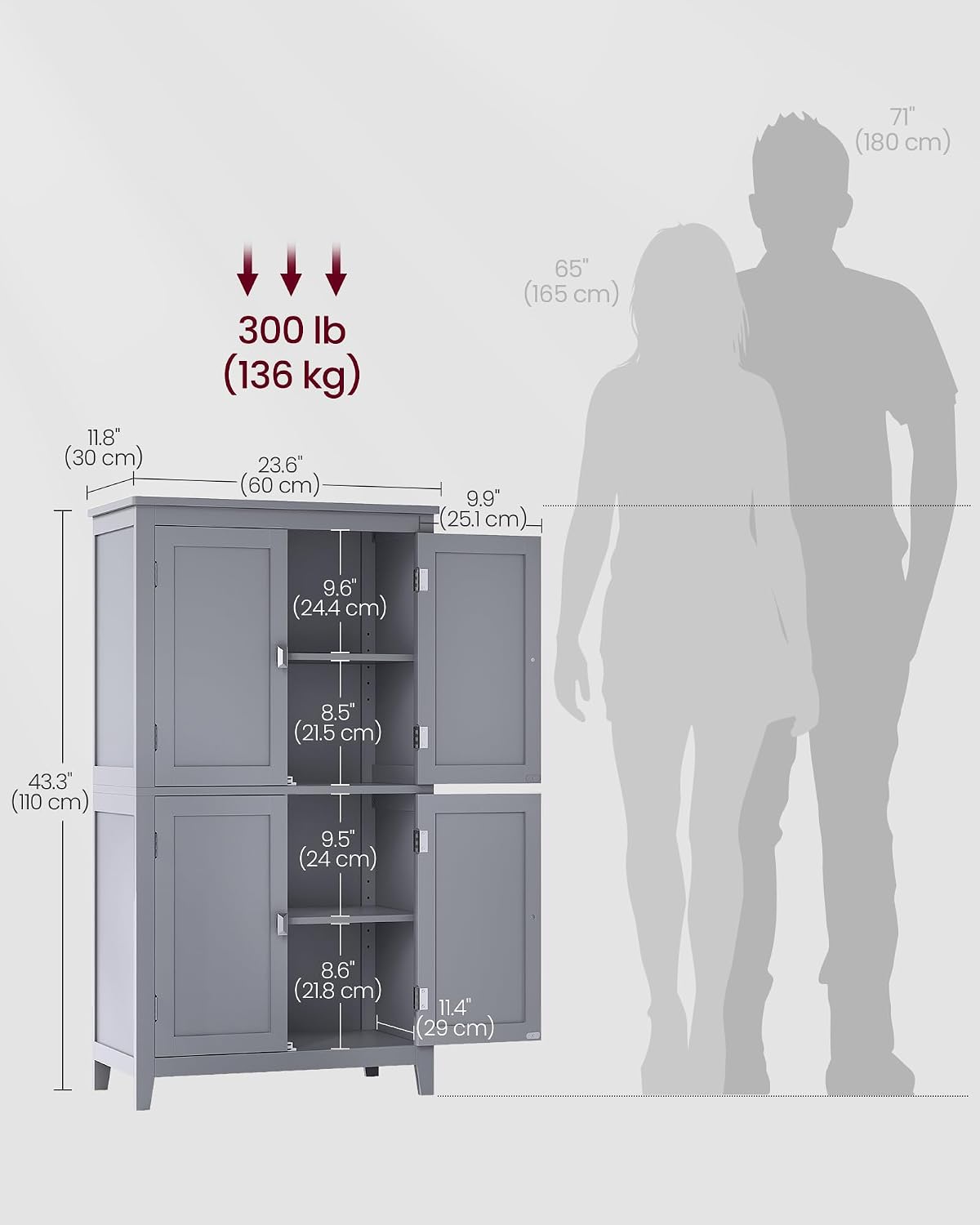 Gray 4-Door Freestanding Storage Cabinet