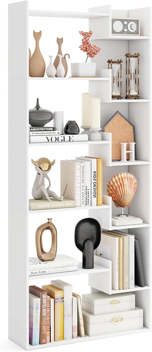 White 6-Tier Freestanding Room Divider Bookcase