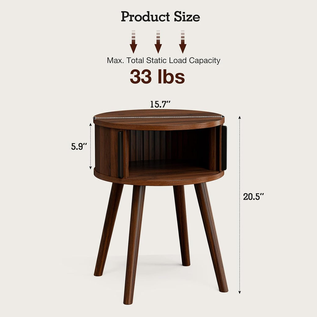 Walnut Sliding Door Round Side Table