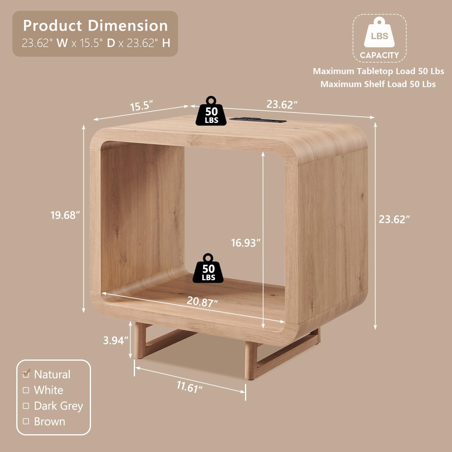 Oak Charging 2-Tier Side Table