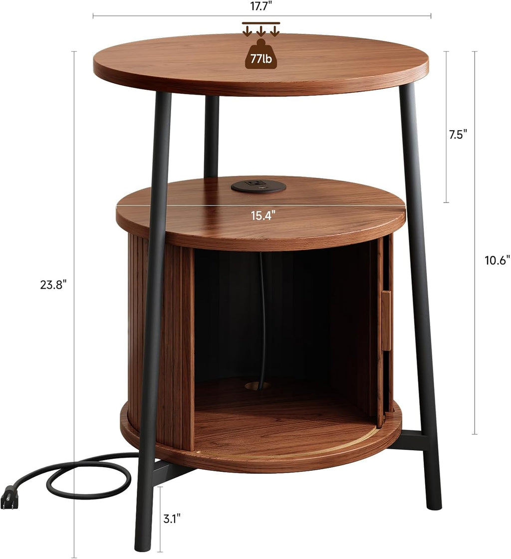 Walnut Fluted Charging Round Side Table