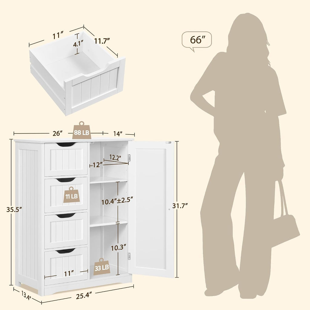 White Drawer Bathroom Storage Cabinet