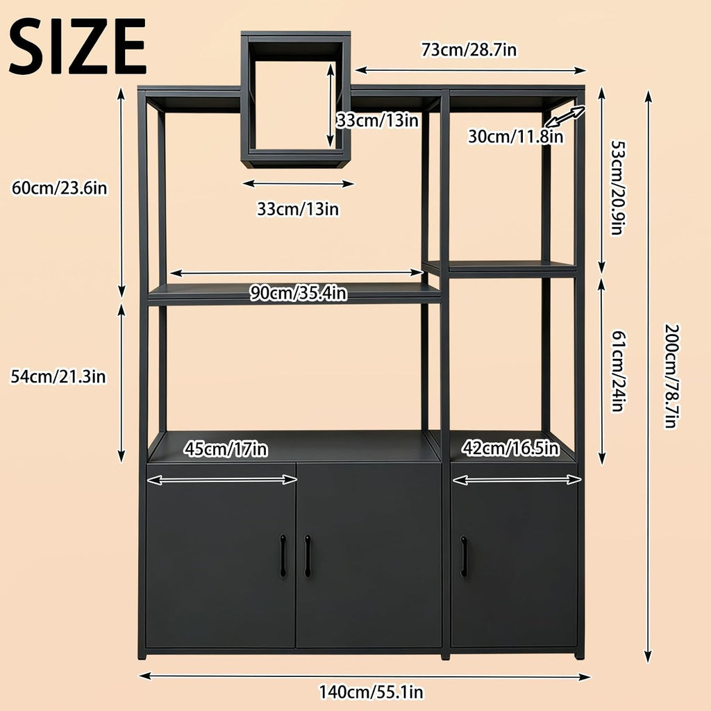 Black Modern Open Shelving Storage Room Divider Cabinet