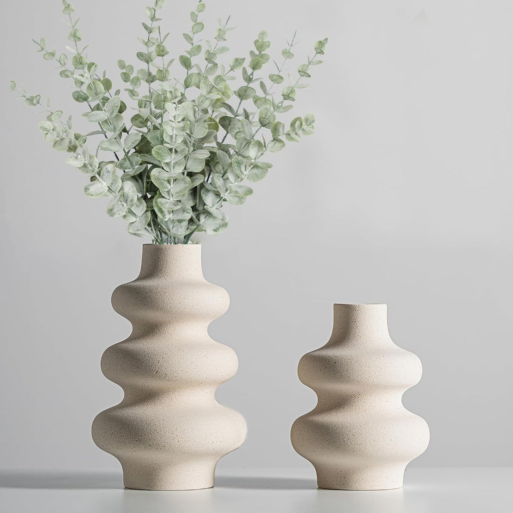 Off White Round Ceramic Vase Set of 2
