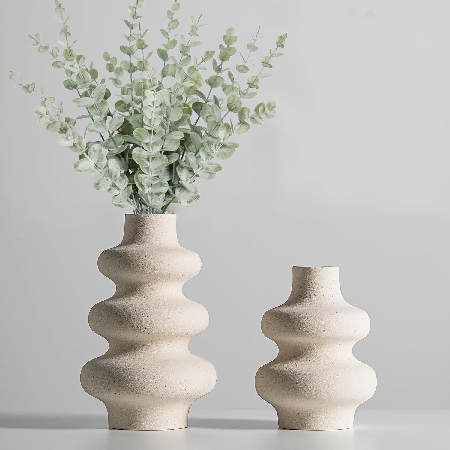 Off White Round Ceramic Vase Set of 2