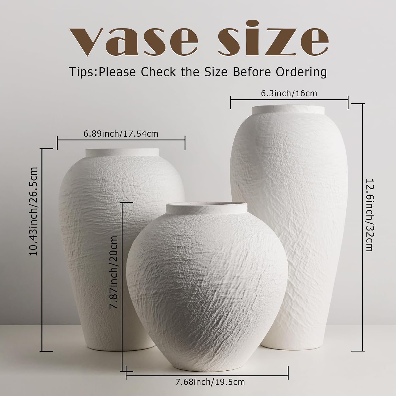 White Textured Stone Pattern Vintage Ceramic Vase