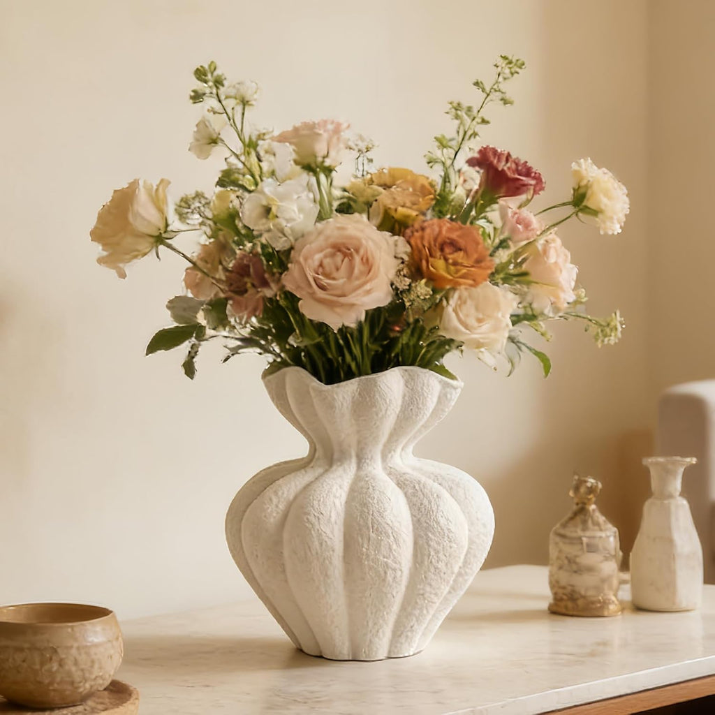 White Boho Decor Ceramic Flower Vase