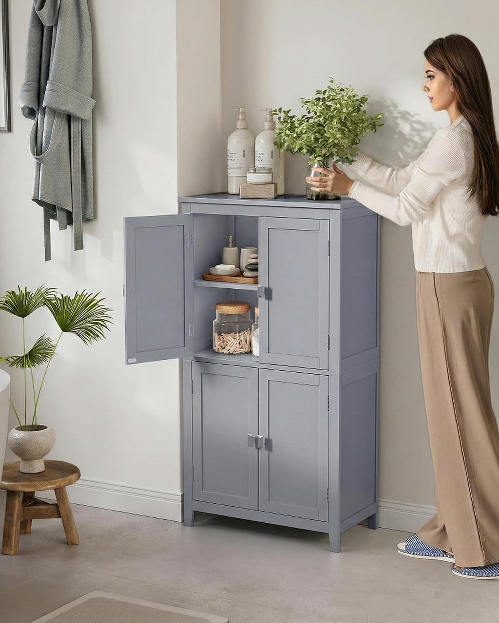 Gray 4-Door Freestanding Storage Cabinet