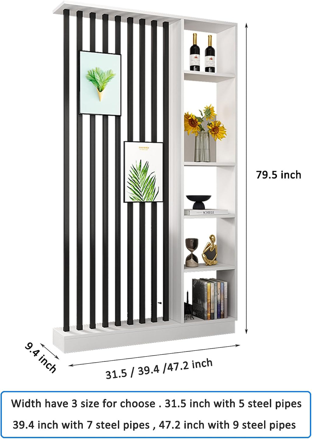 Walnut Industrial Floor-to-Ceiling Shelving Room Divider