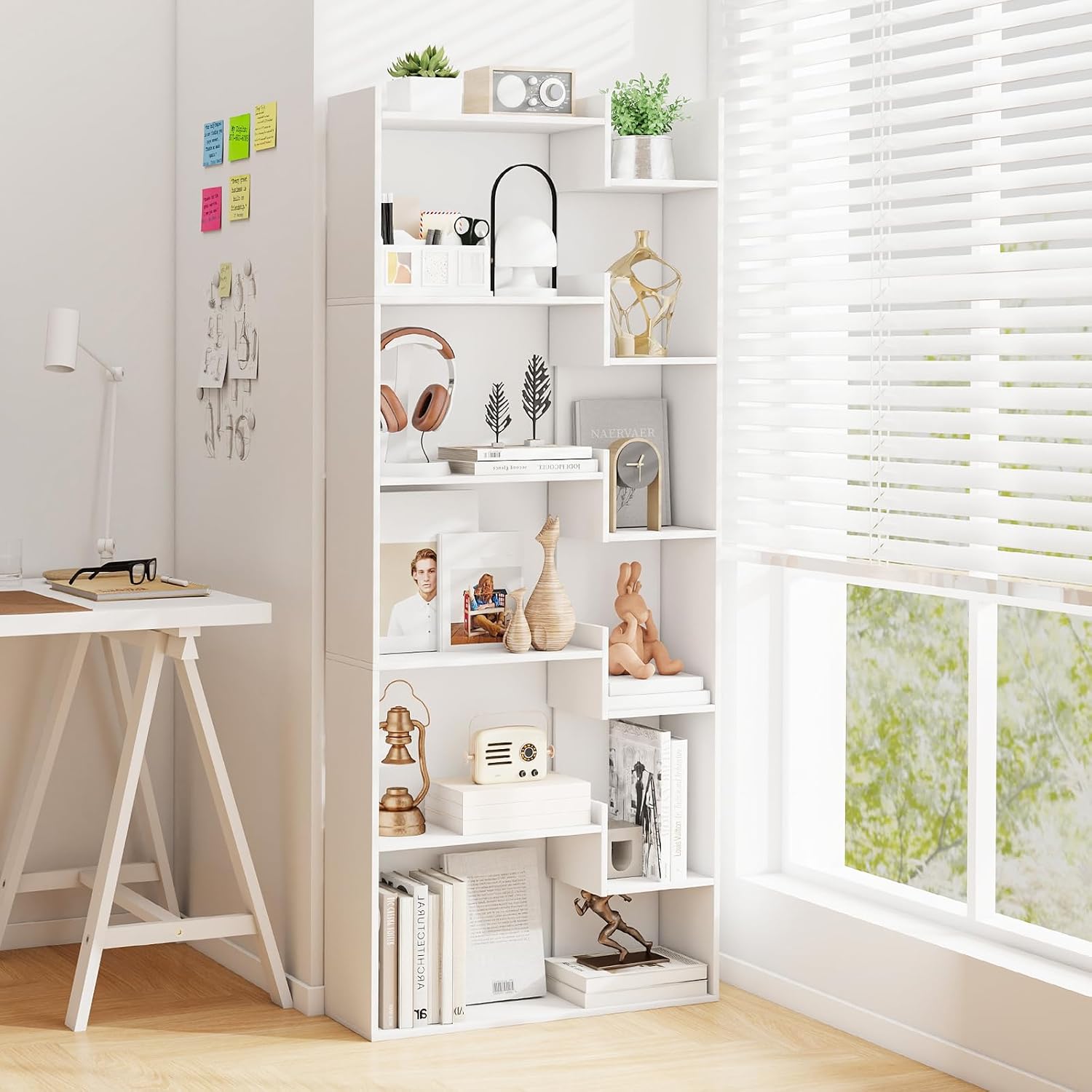 White 6-Tier Freestanding Room Divider Bookcase