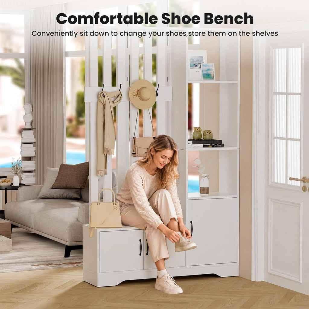 Floor-to-Ceiling Room Divider with Shoe Storage & Coat Rack