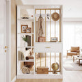 White Gold Shelved Room Divider with Drawer Coat Racks
