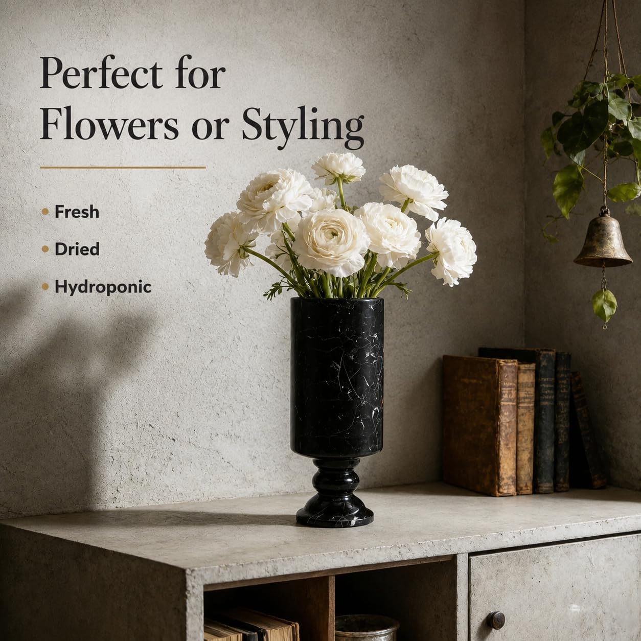 Tall Black Marble Decor Flower Vase