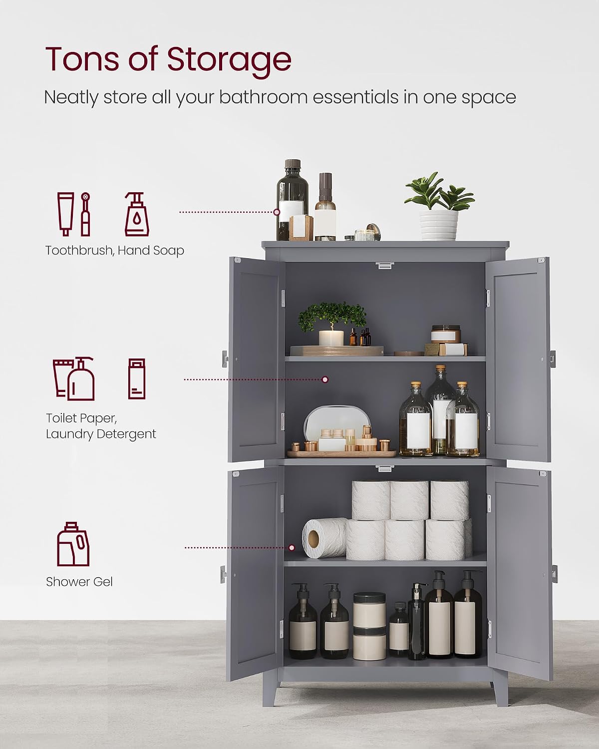 Gray 4-Door Freestanding Storage Cabinet