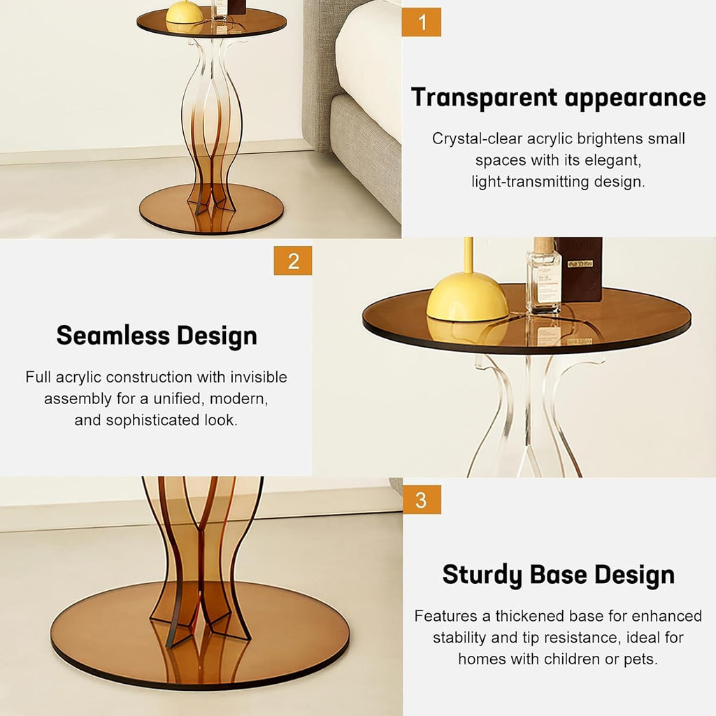 Amber Clear Acrylic Round Side Table