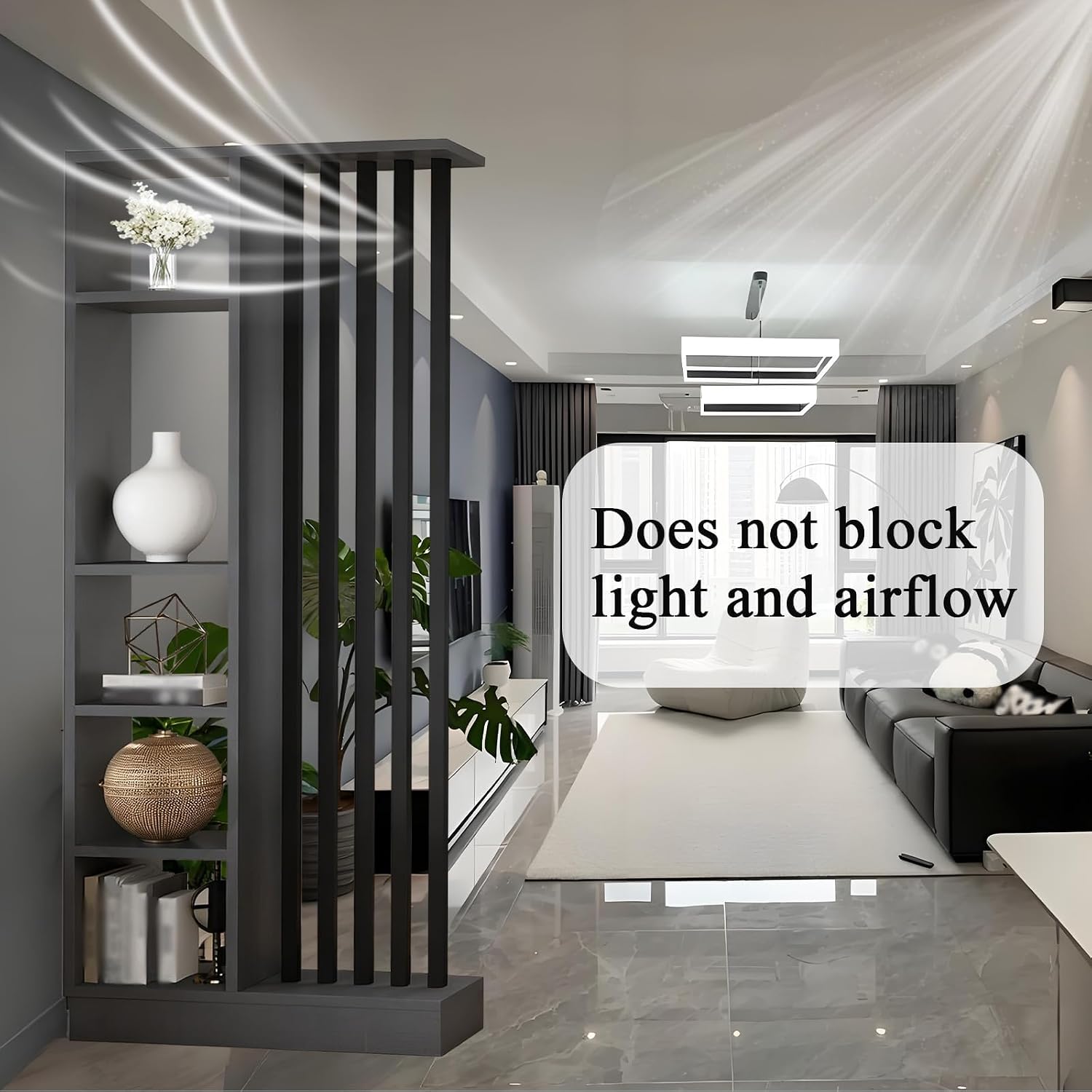 Gray Black Floor-to-Ceiling Shelved Entrance Room Divider