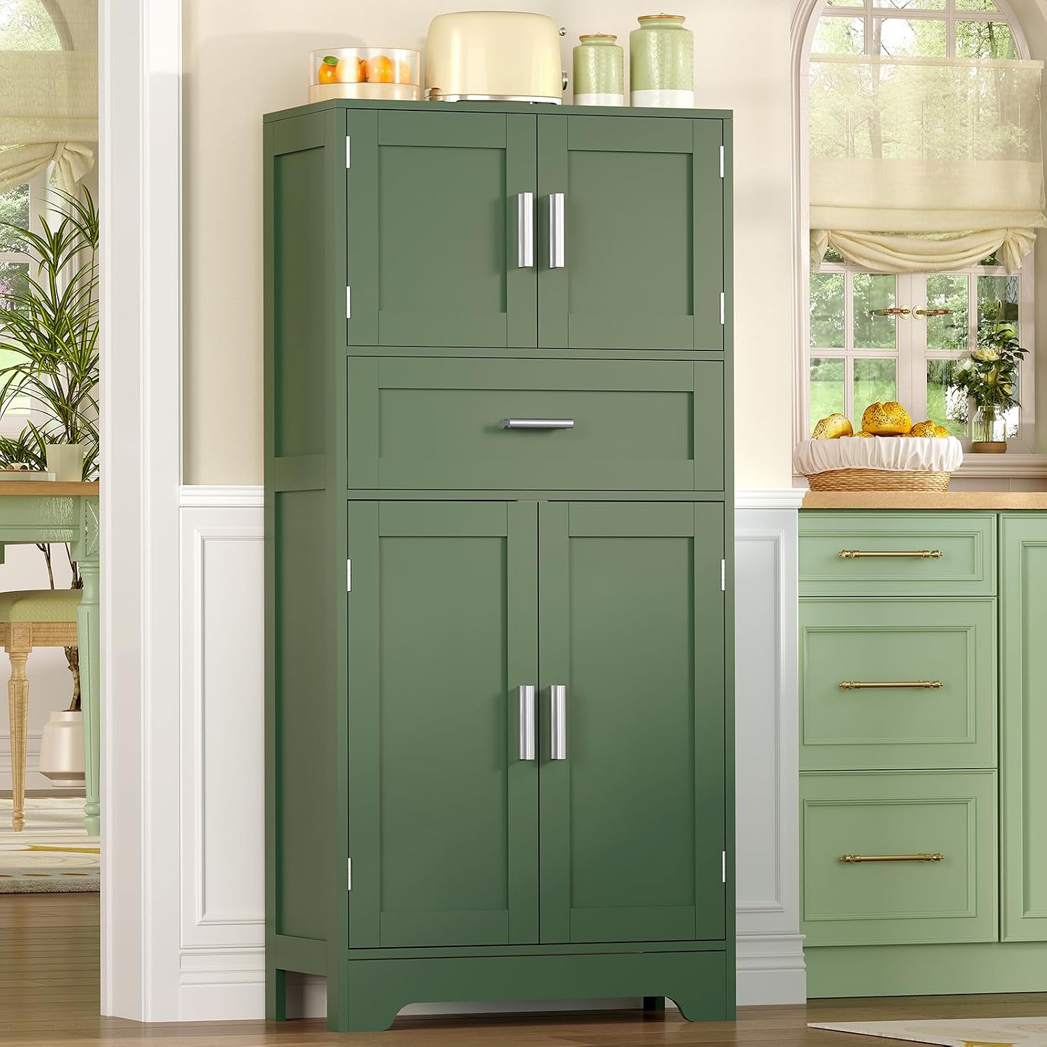 Green 4-Door Bathroom Storage Cabinet