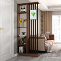 Walnut Industrial Floor-to-Ceiling Shelving Room Divider