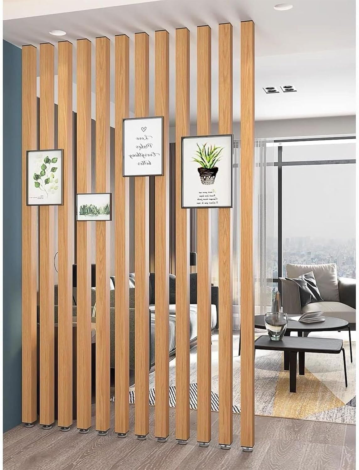 Wood Slat Floor-to-Ceiling Room Divider Screen