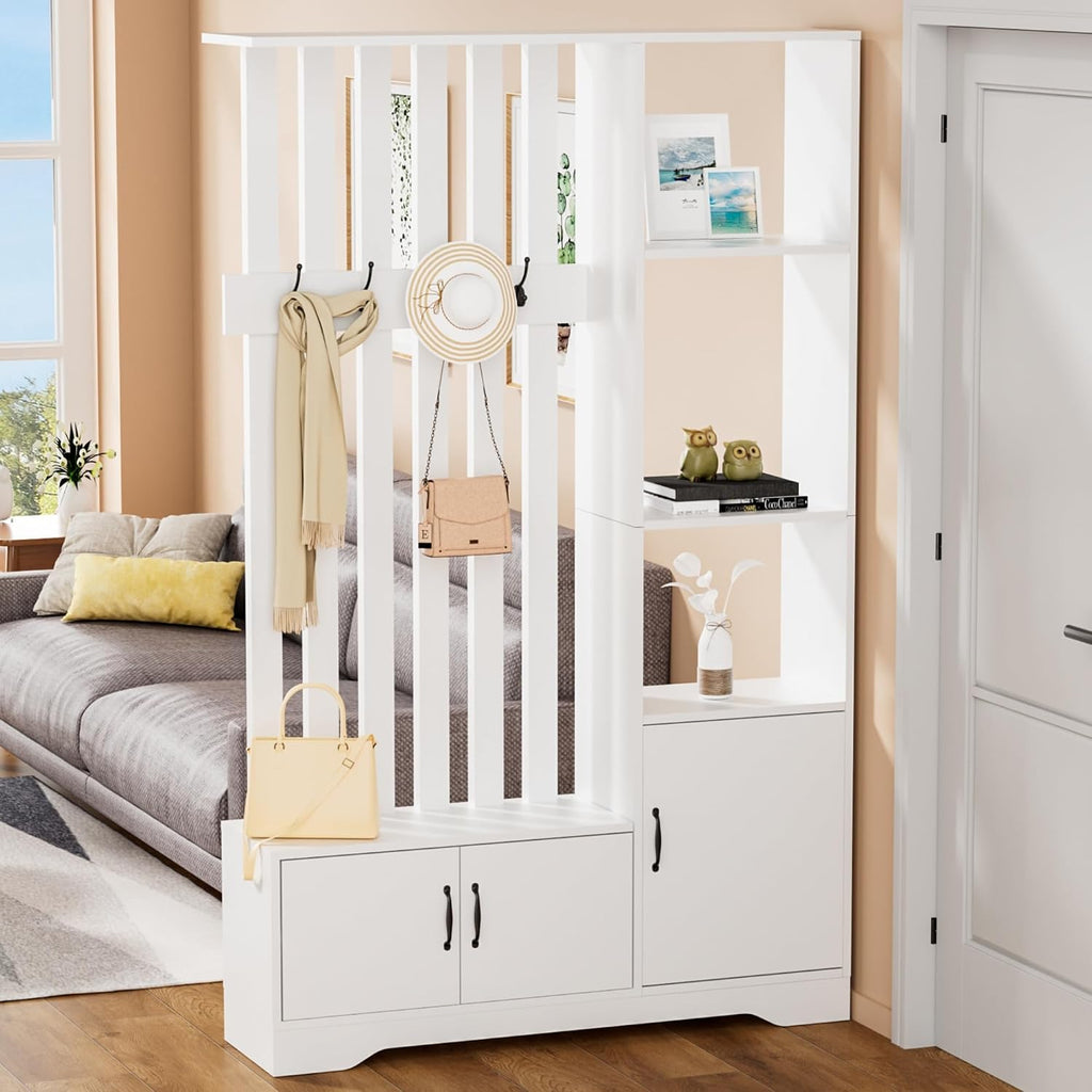 Floor-to-Ceiling Room Divider with Shoe Storage & Coat Rack