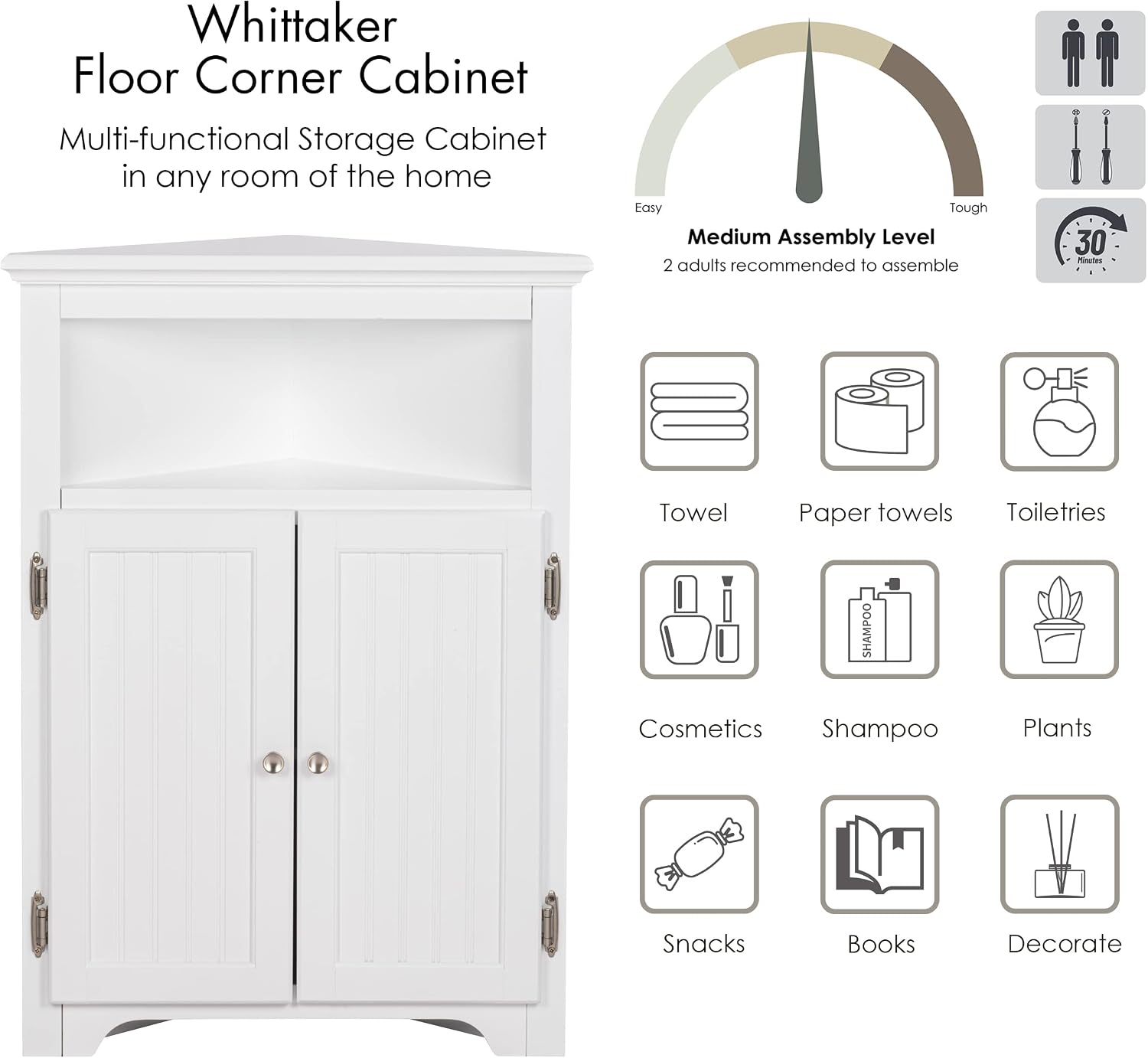 White Corner Bathroom Storage Cabinet