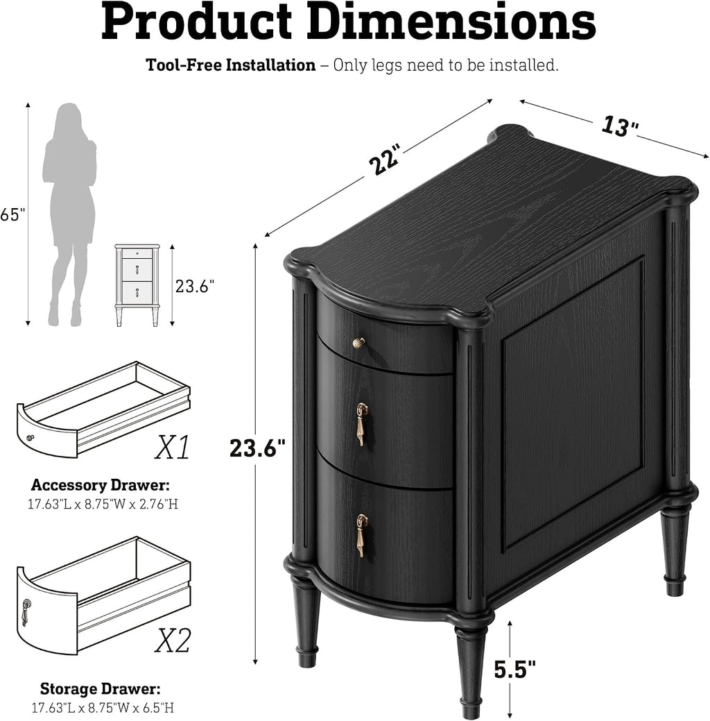 Black Charging Vintage Drawer Nightstand