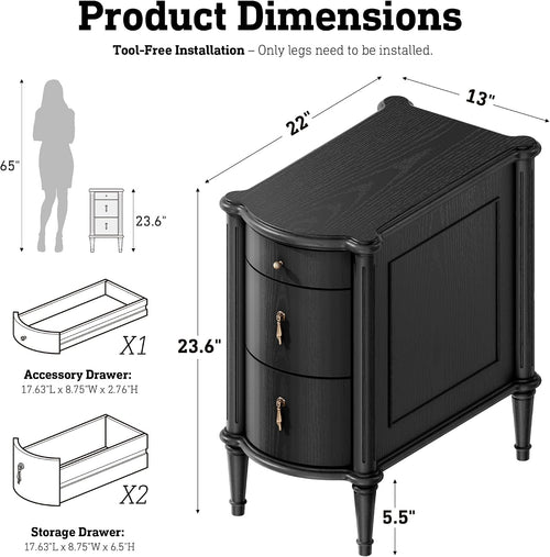 Black Charging Vintage Drawer Nightstand