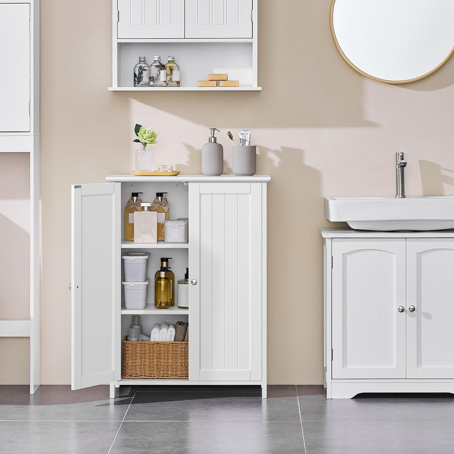 White Bathroom Freestanding Storage Cabinet
