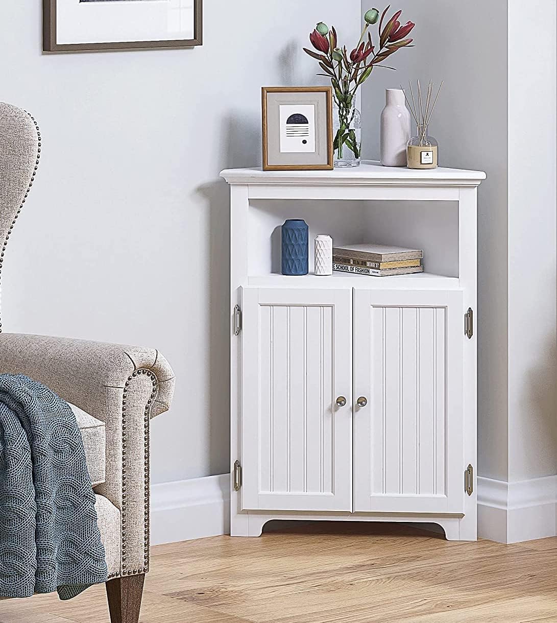 White Corner Bathroom Storage Cabinet