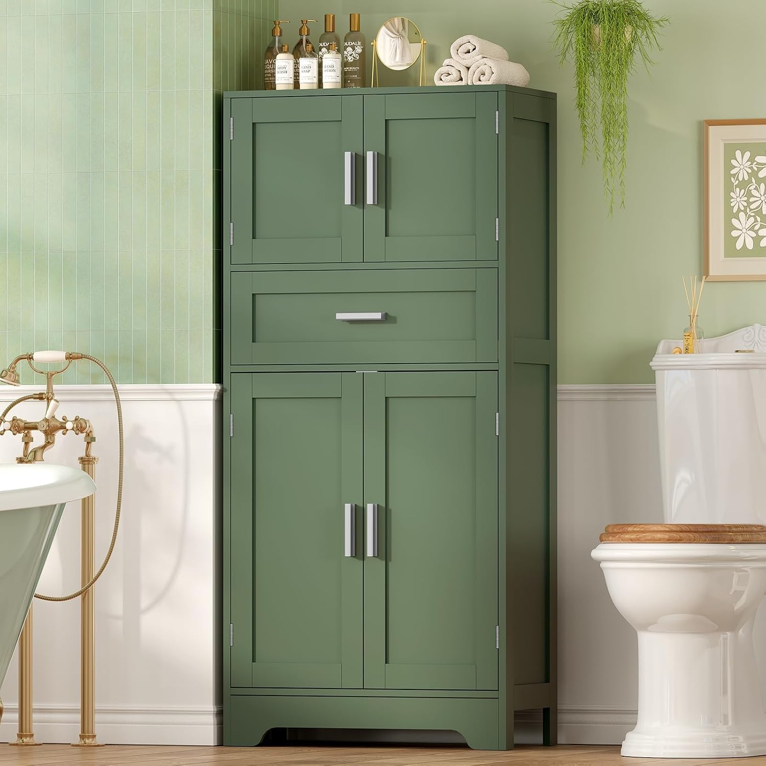 Green 4-Door Bathroom Storage Cabinet