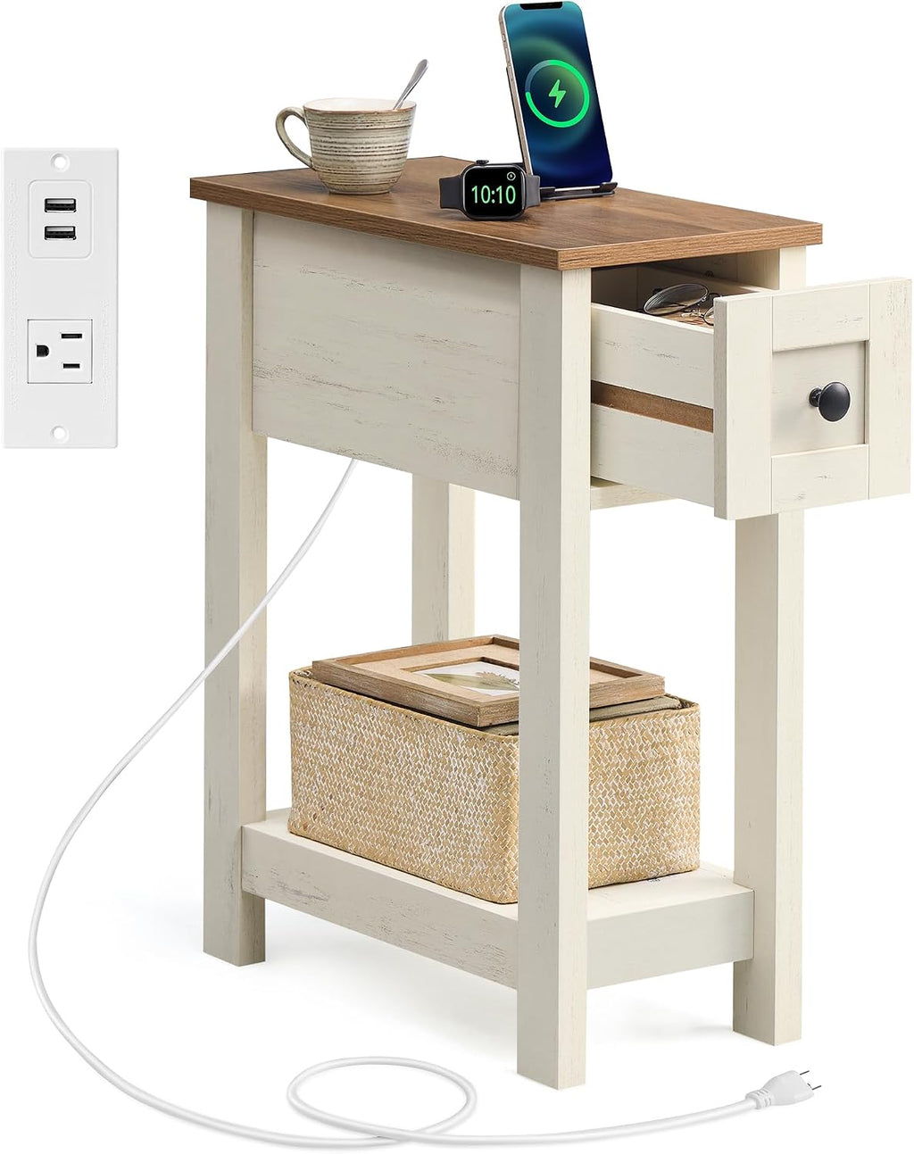 Two-Tone Farmhouse Charging End Table