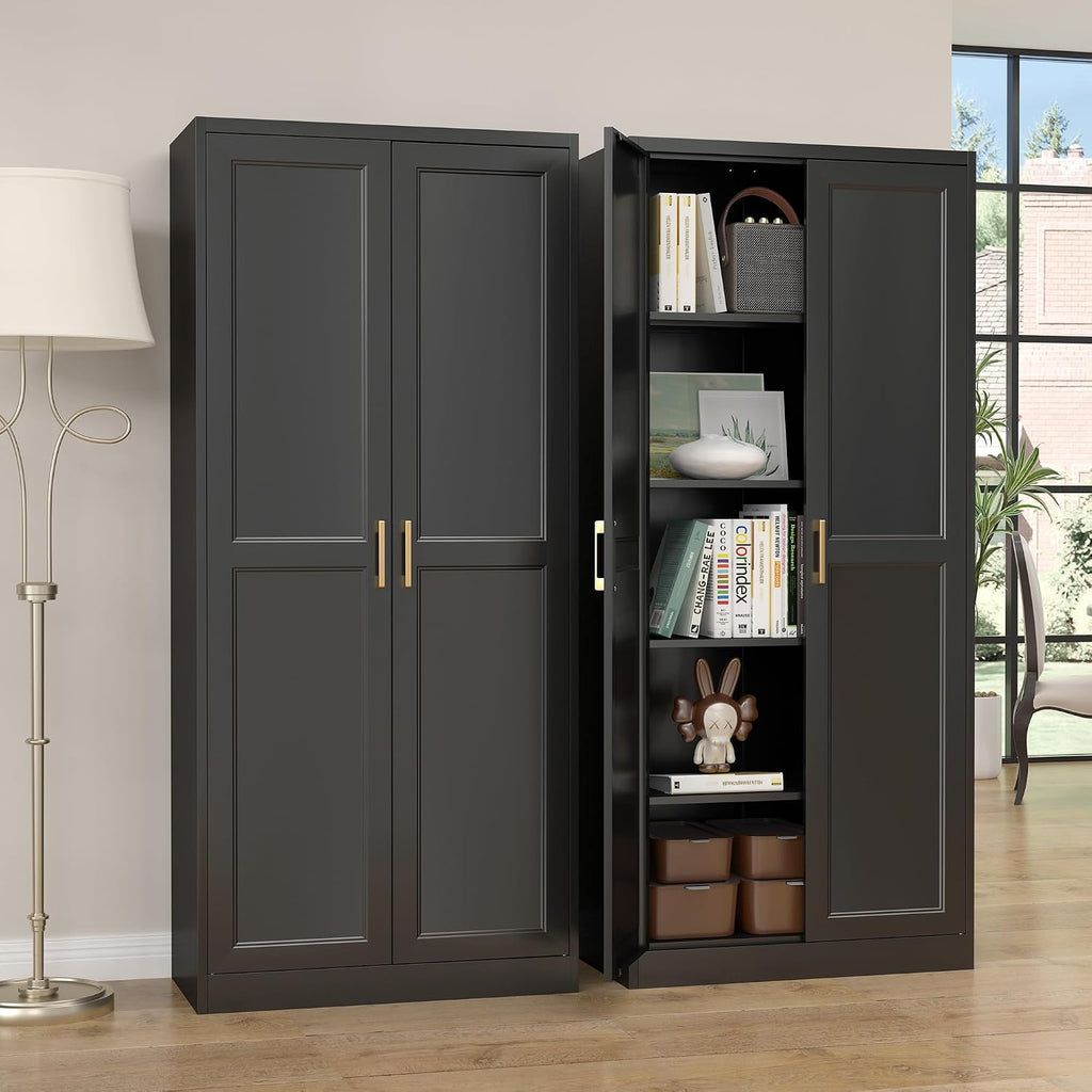Black Metal Tall Kitchen Pantry Cabinet