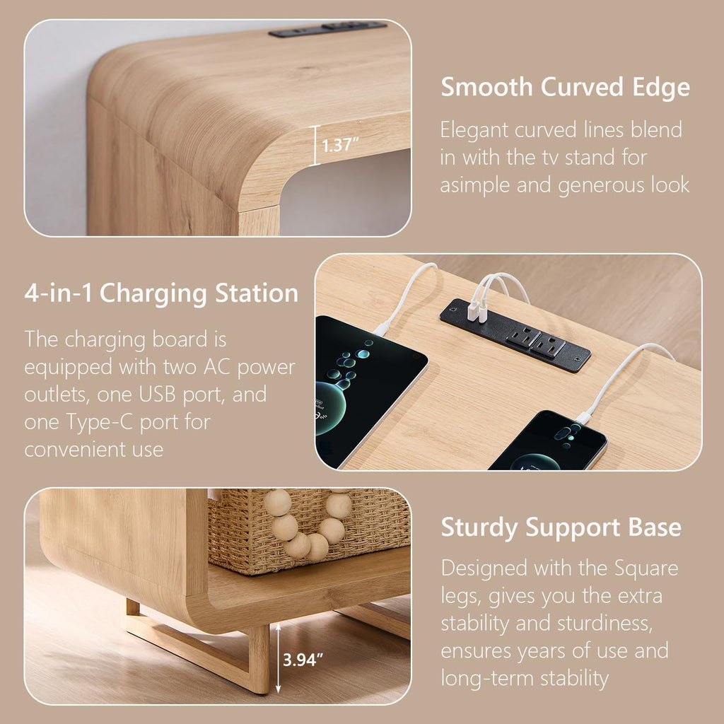 Oak Charging 2-Tier Side Table