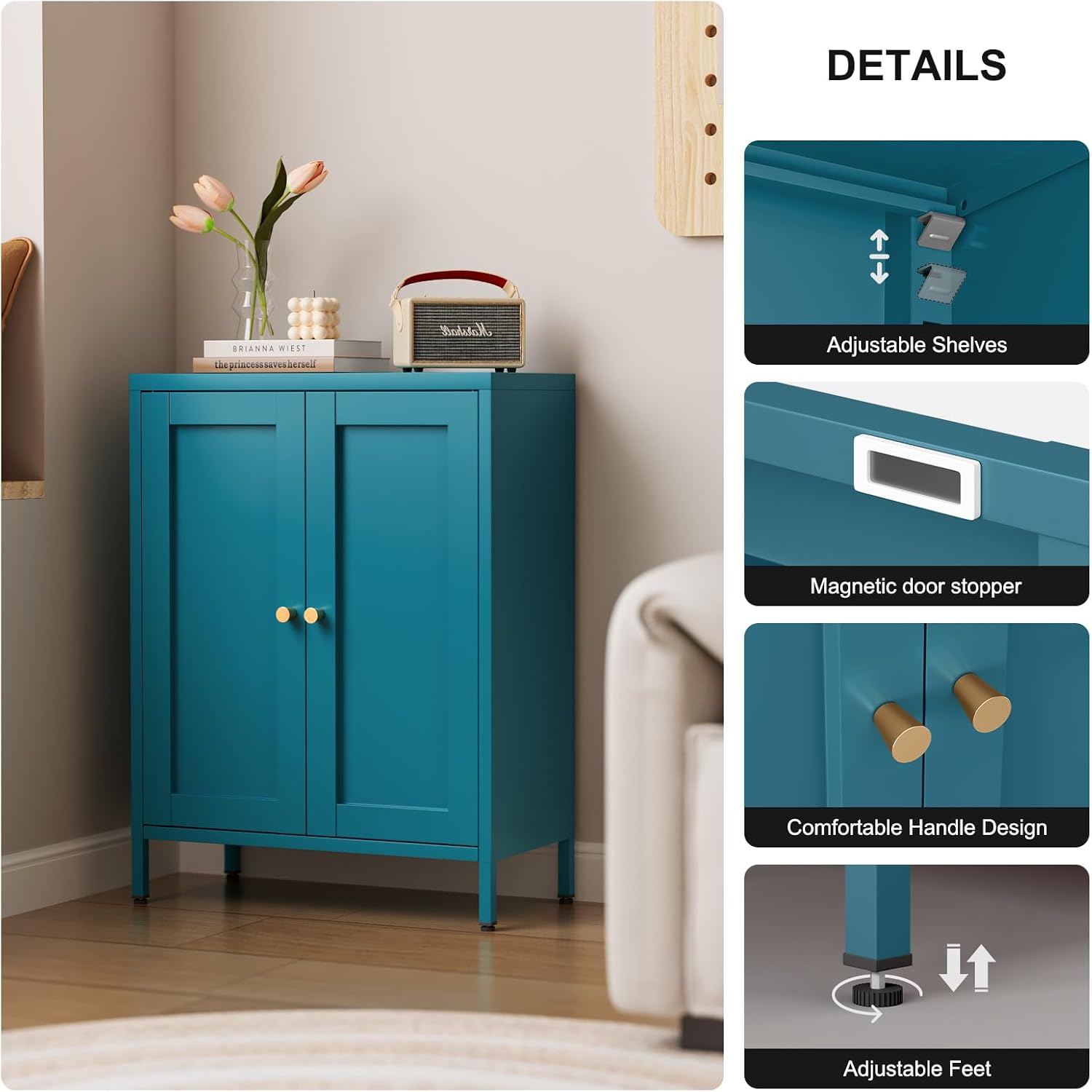 Blue Metal Bathroom Storage Cabinet