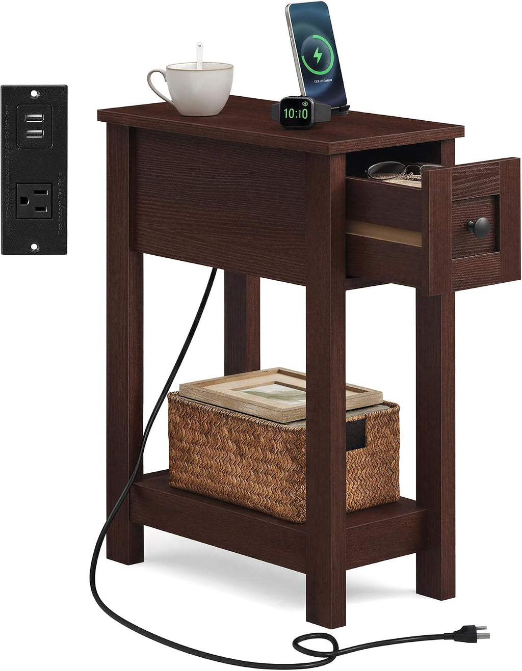 Saddle Brown Charging Farmhouse End Table
