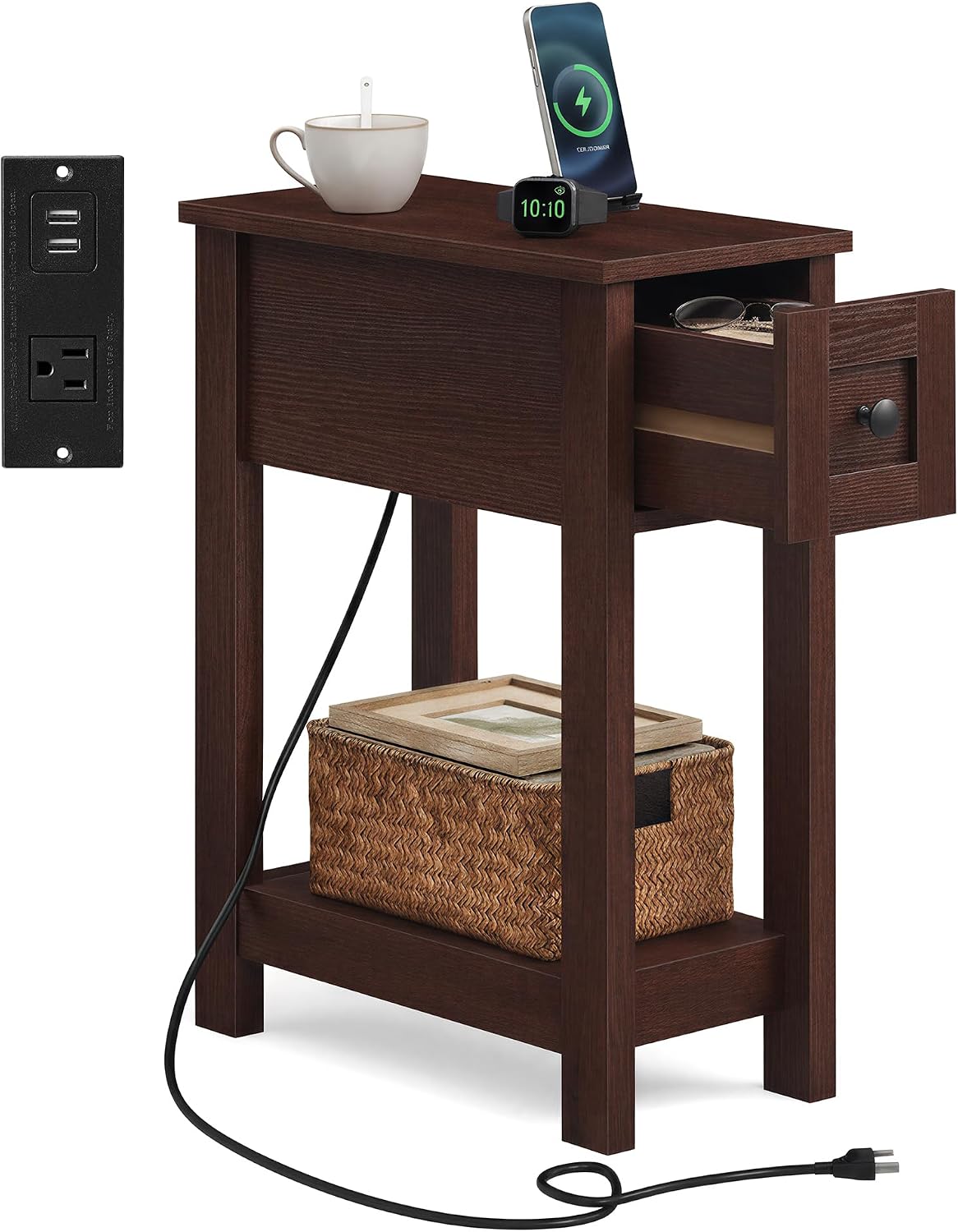 Saddle Brown Charging Farmhouse End Table
